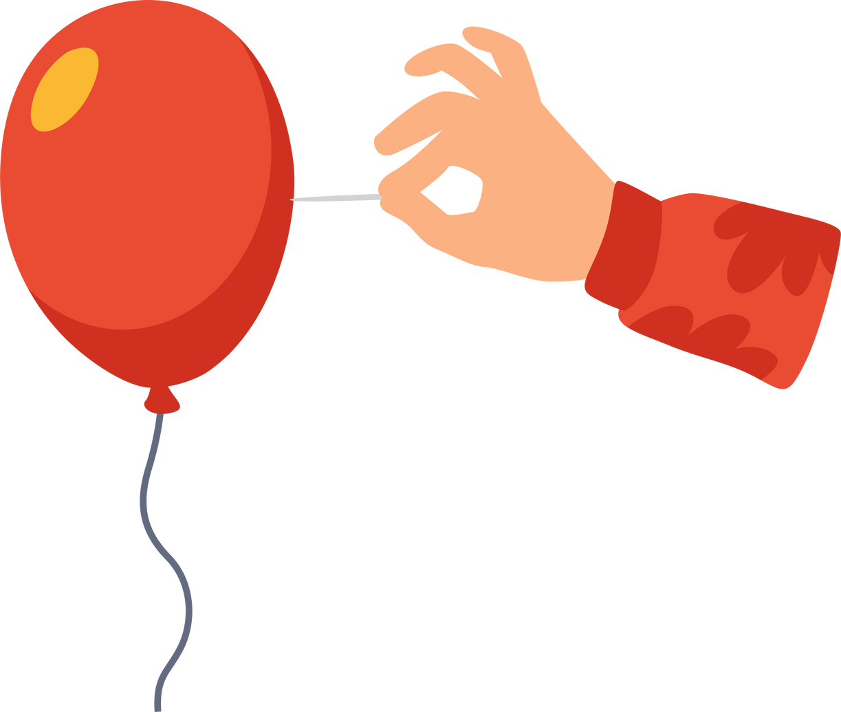 Hand pushing needle to pop balloon cartoon illustration.